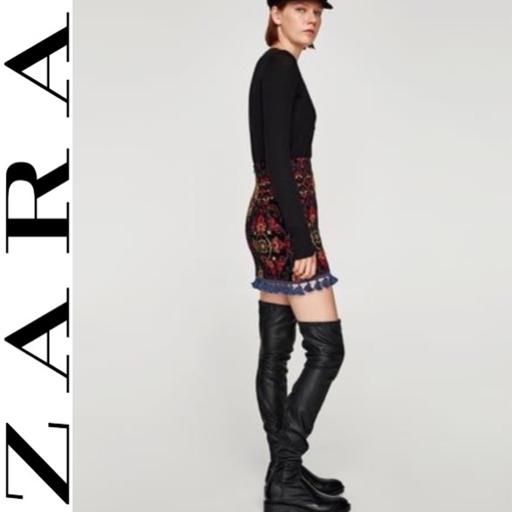 Zara Jacquard Skirt with Pompoms - Picture 2 of 7